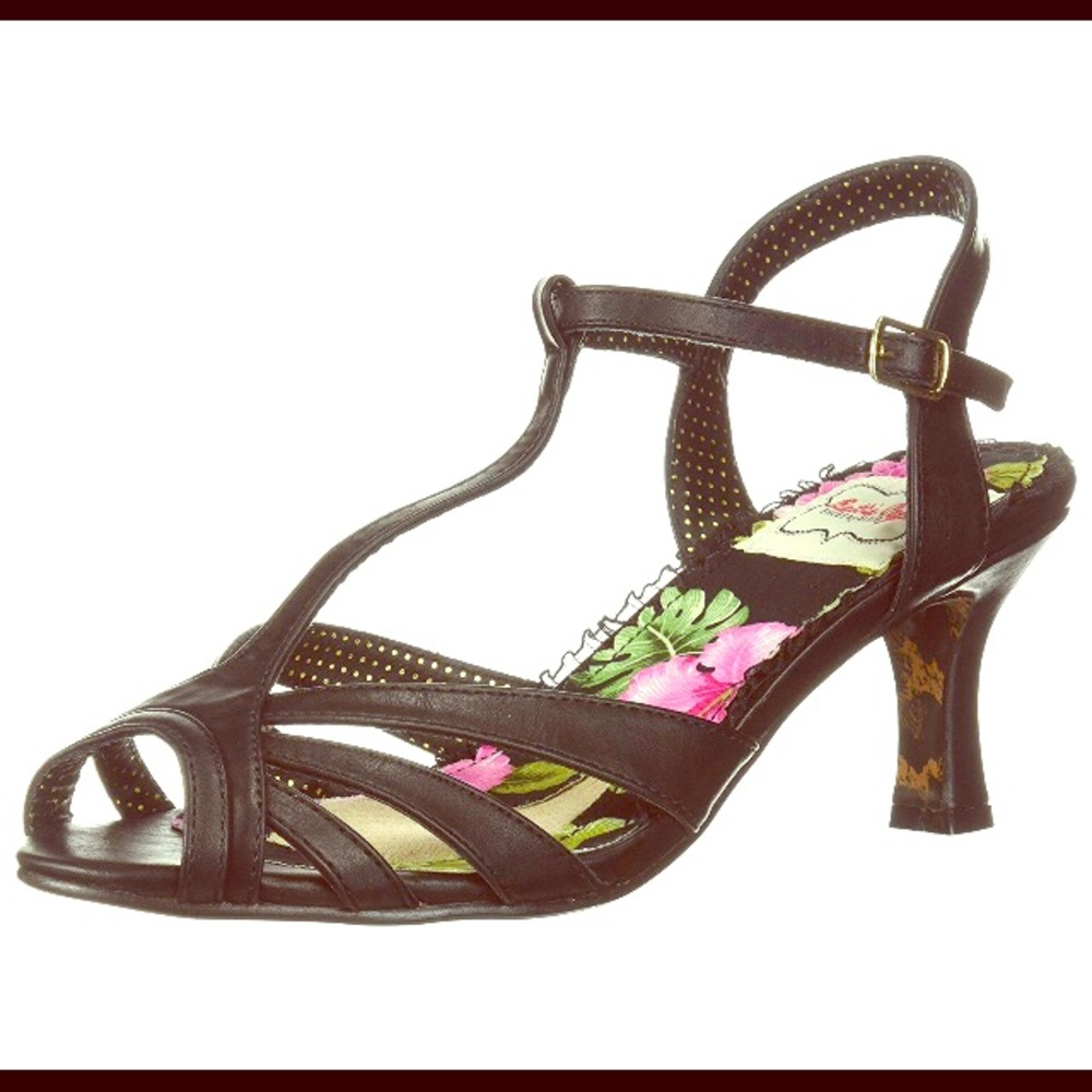 Bettie Page Vintage Style Peep Toe T-Strap Sandals